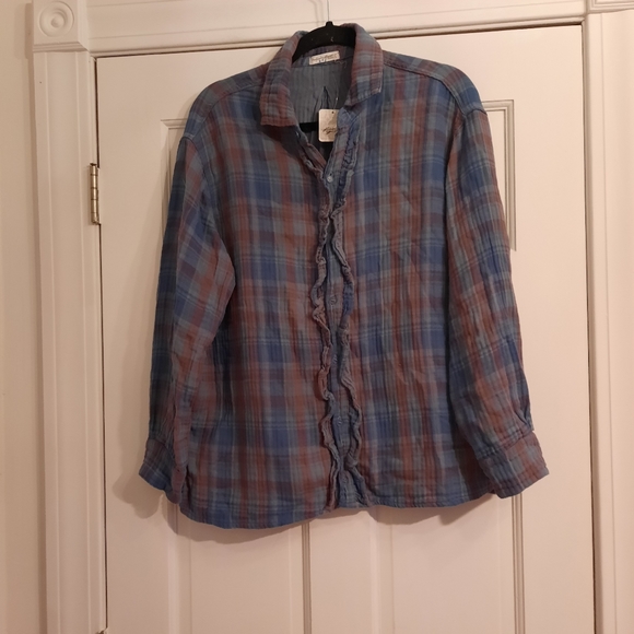 Free People X CP Shades Ruffle Plaid Buttondown NEW WITH TAG - Picture 2 of 5